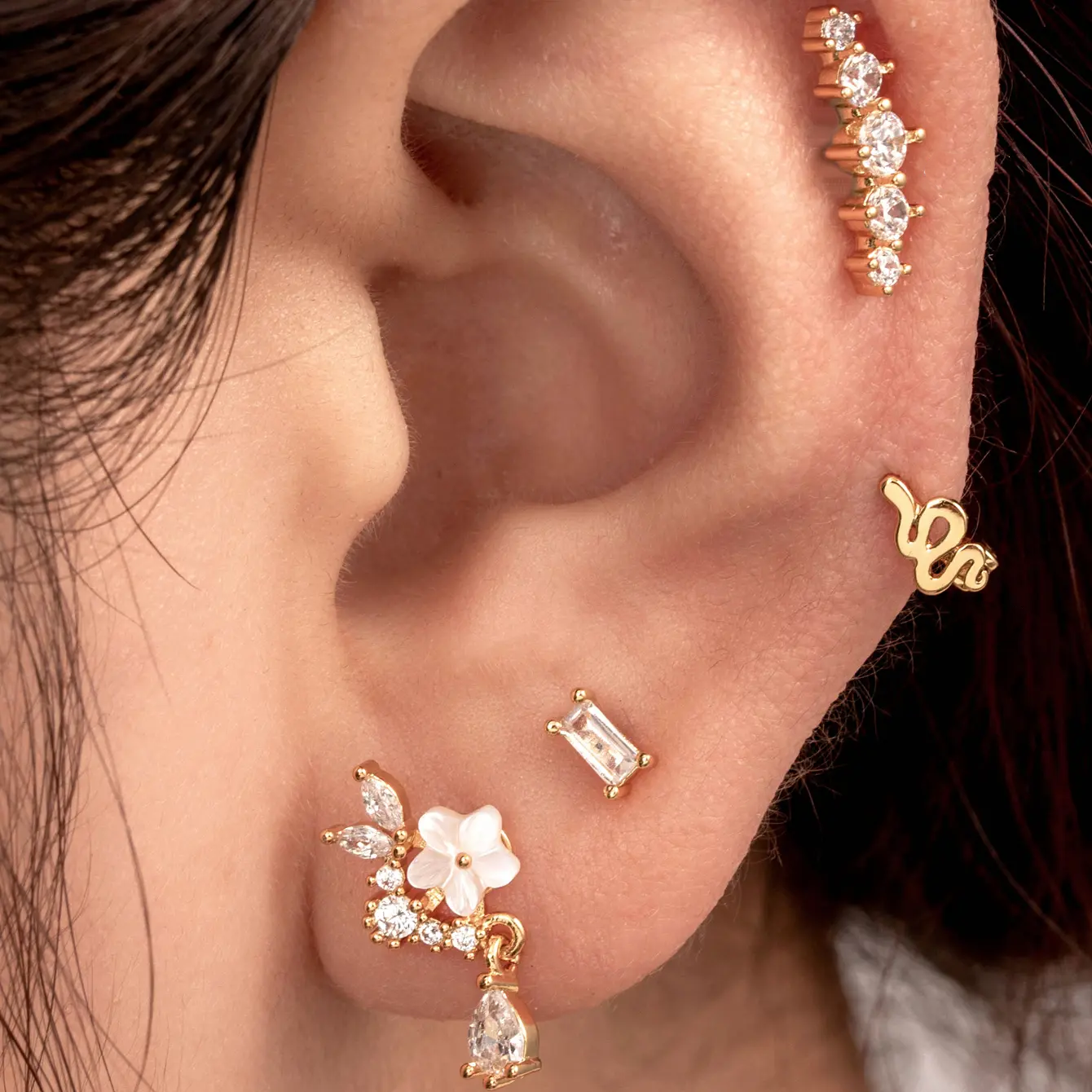 1 Piece Simple Series  Flower Copper  18K Gold Plated Zircon Women's Stud Earrings h5 Picture2